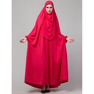 Free size jilbab with nose piece- Rani Pink